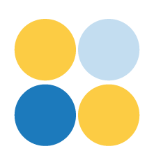 four circles in yellow, blue and light blue
