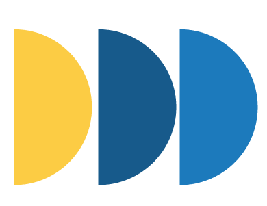 yellow, navy, light blue half circles facing left